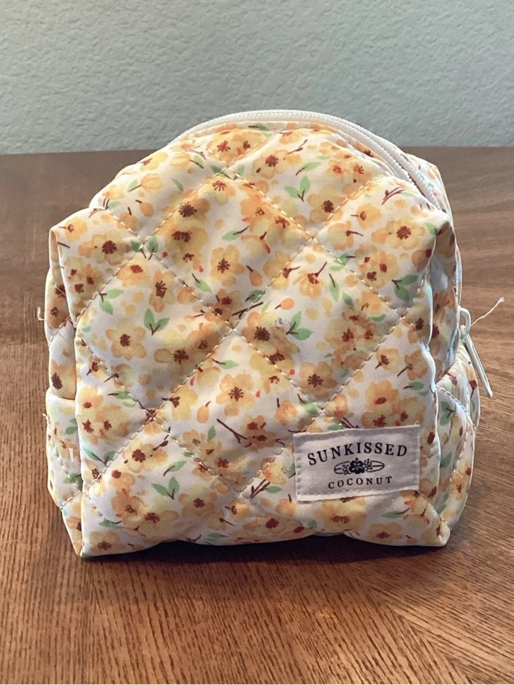 Sunkissed Coconut Yellow Floral Quilted Cosmetic Pouch